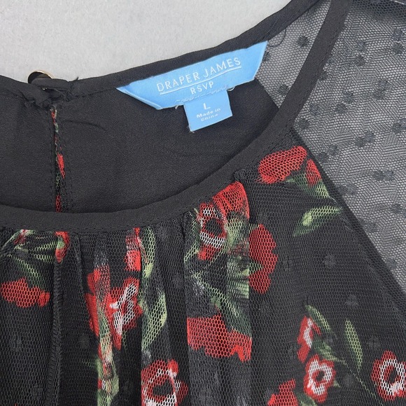 Draper James RSVP Dress Womens Large Black Red Floral Rose Swiss Dot Romantic - Picture 4 of 13